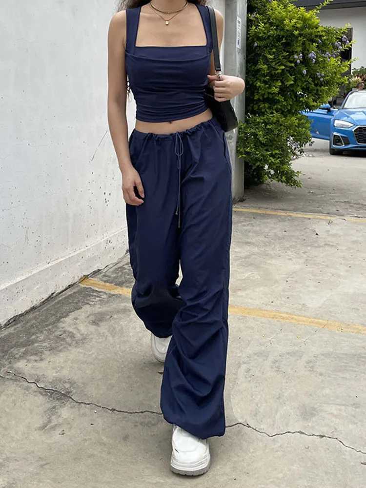 Folds Tanks for Women Solid Ele Slim Sexy Harajuku Minimalist High Street Y2k Clothes Crop Tops DesignXJ250212
