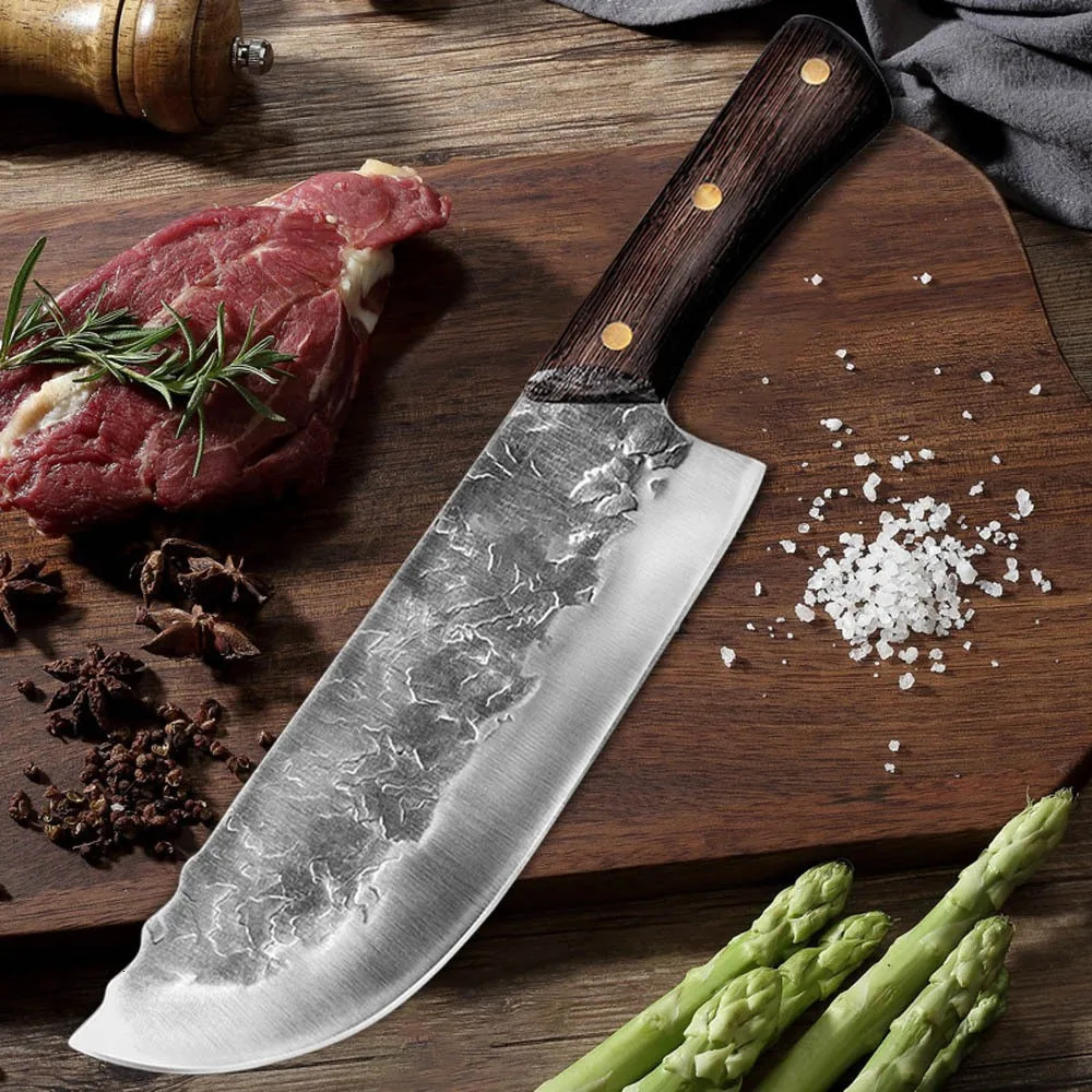 8 inch Handmade Forged Kitchen Knife Butcher Meat Chopping Cleaver Chinese Chef Knife 5CR15 Stainless Steel Machete 250211