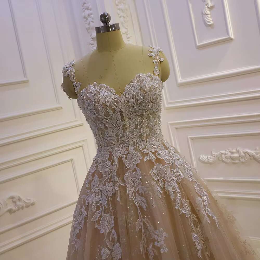 Customized Am1284 Champagne Spaghetti Straps Beach A-E Wedding Dress