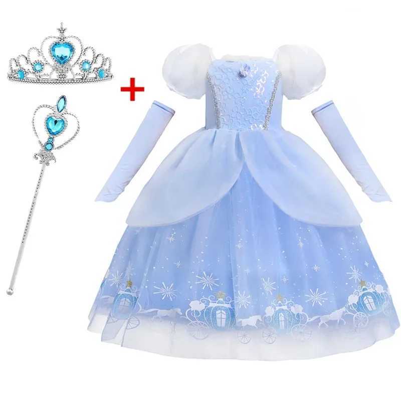 2024 Princess Cinderella Dress for Girls Sequin Birthday Par Ball Gown Luxury Clothes Halloween Carnival Costume for Kids 3-8TXJ250117