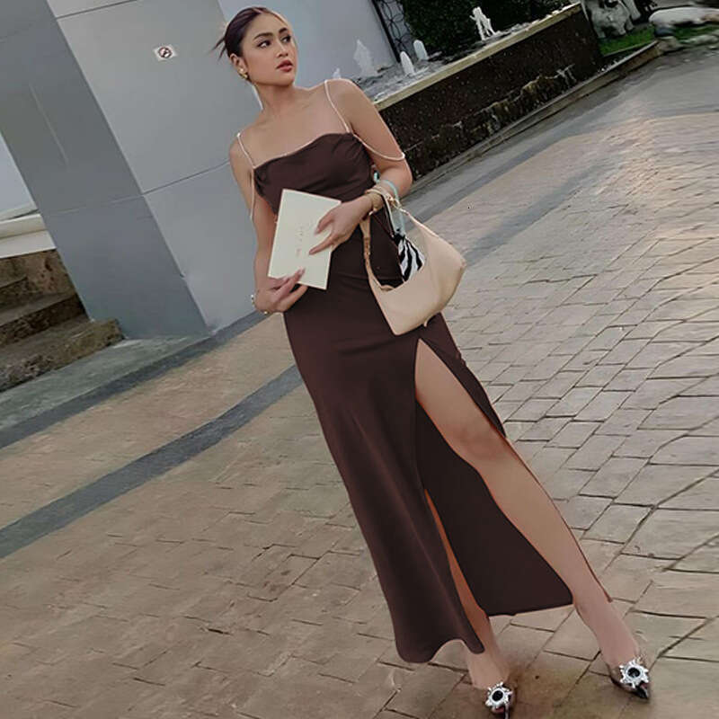 European American style women's spring summer products fashionable and sexy slit backless dia chain suspender dress wholesale 2025 new casual fas