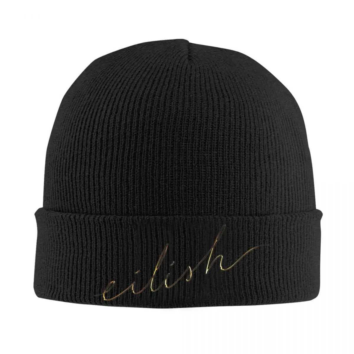 Billies Fragrances Gold Cursive Knitted Hat Beanie Winter Hats Warm Hip-hop Eilishs Cap Men Wen X250212