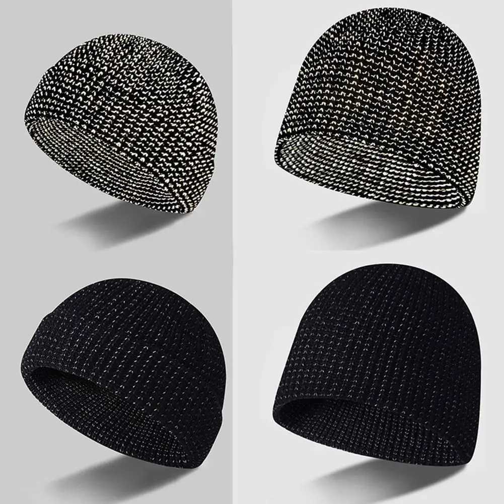 Cycling Reflective Knit Caps Winter Warm Sklcaps Reflective Beanie Hat Winter Outdoor Sports Reflective Hat For Hiking Cycling X250212