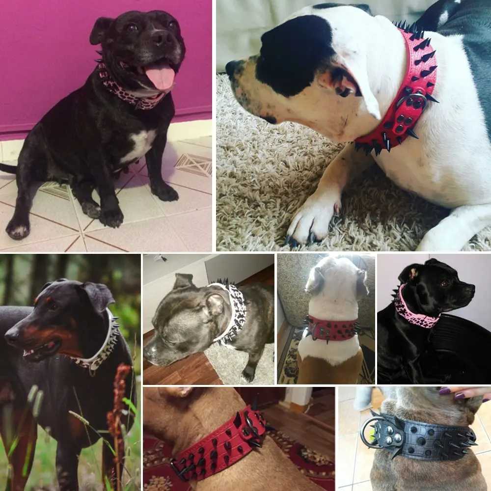 Dog Harnesses 2 Wide Sharp Spiked Studded Leather Dog Collars Pitbull Bulldog Big Dog Collar Adjustable For Medium Large Dogs Boxer S M L XL H250217