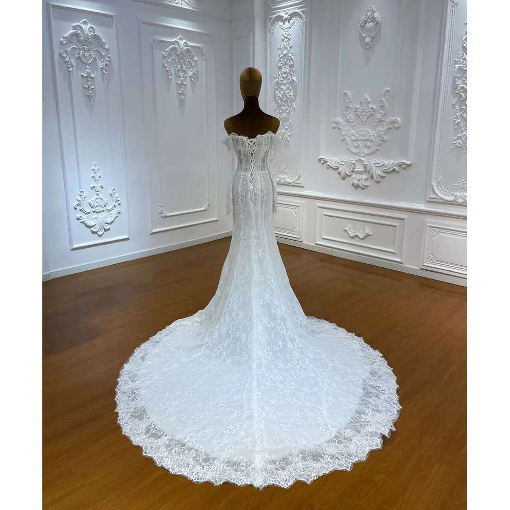 Customized M036 Off The Shoulder Long Sleeve Sweetheart Mermaid Bridal Wedding Dress