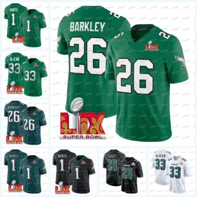 Eaglesss 26 Saquon Barkley Jalen Hurts 2025 Super Bowl LIX Football Jersey 33 Cooper DeJean Brown Miles Sanders DeVonta Smith Graham Jalen Carter