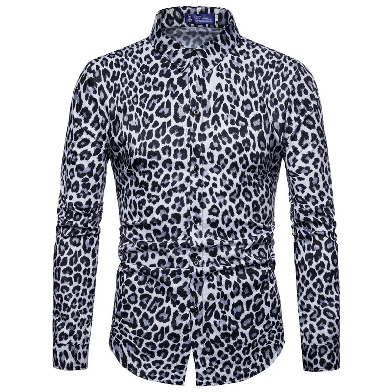 Mens Fashion Leopard Print Shirt High Quality Long Sleeve Shirt Social Man Casual Party Homme Shirt 250211