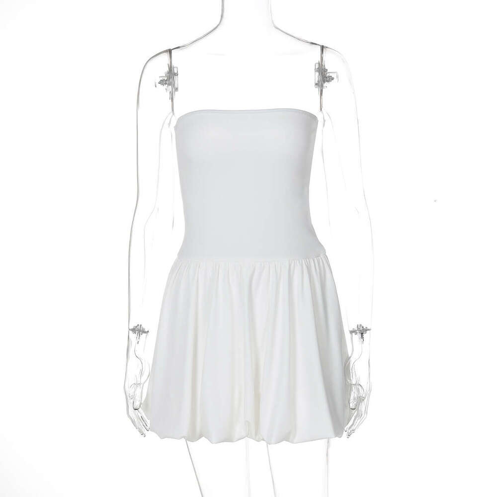 Hot selg women's in Europe America summer 2025, fashionable sexy solid color waist tied strapless dress women wholesale, new casual and versatile