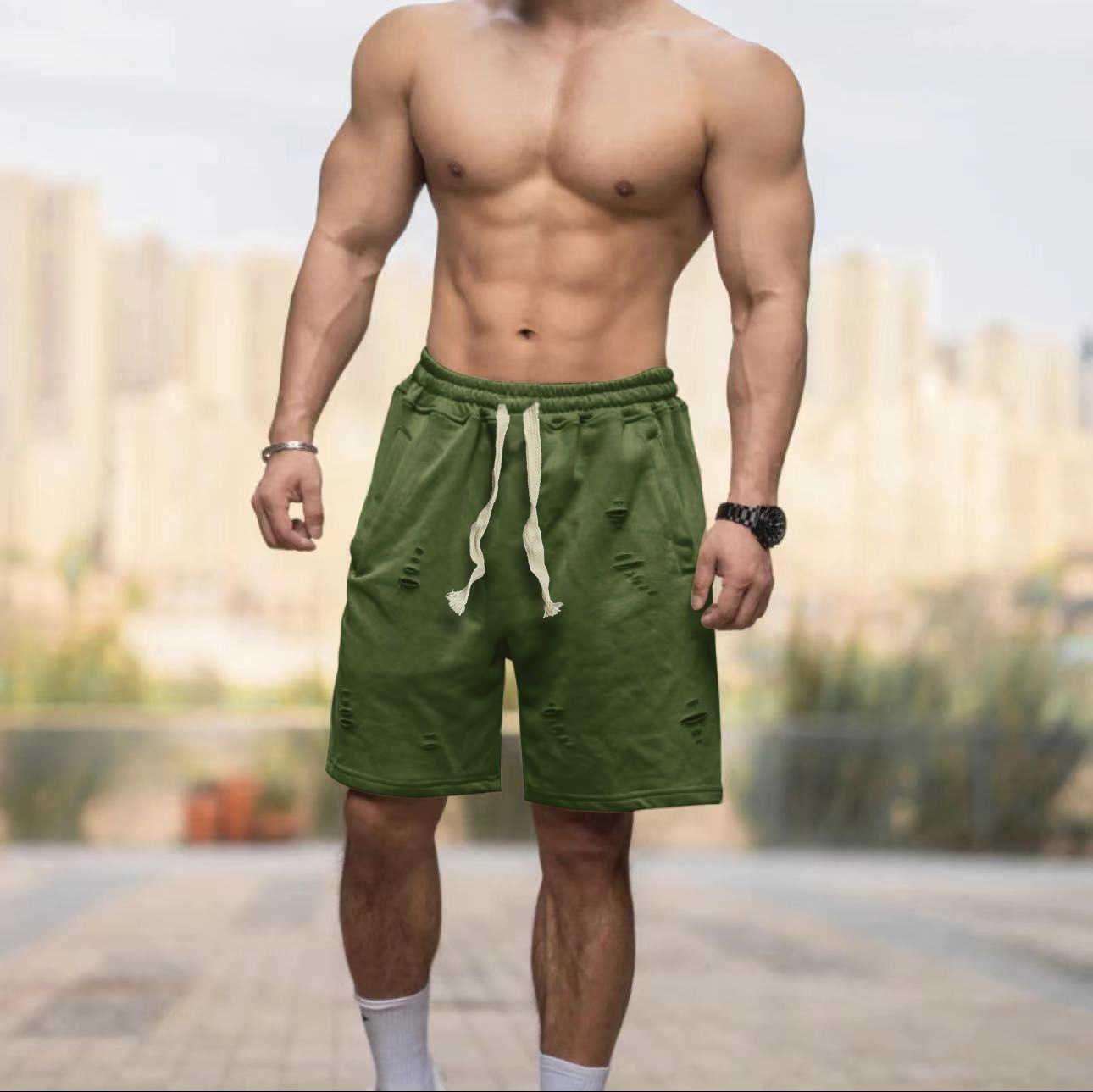 2024 Summer Thin Mens Shorts Solid Color Shorts Loose Breathable Casual Pentagram Pants Trendy Style W250212