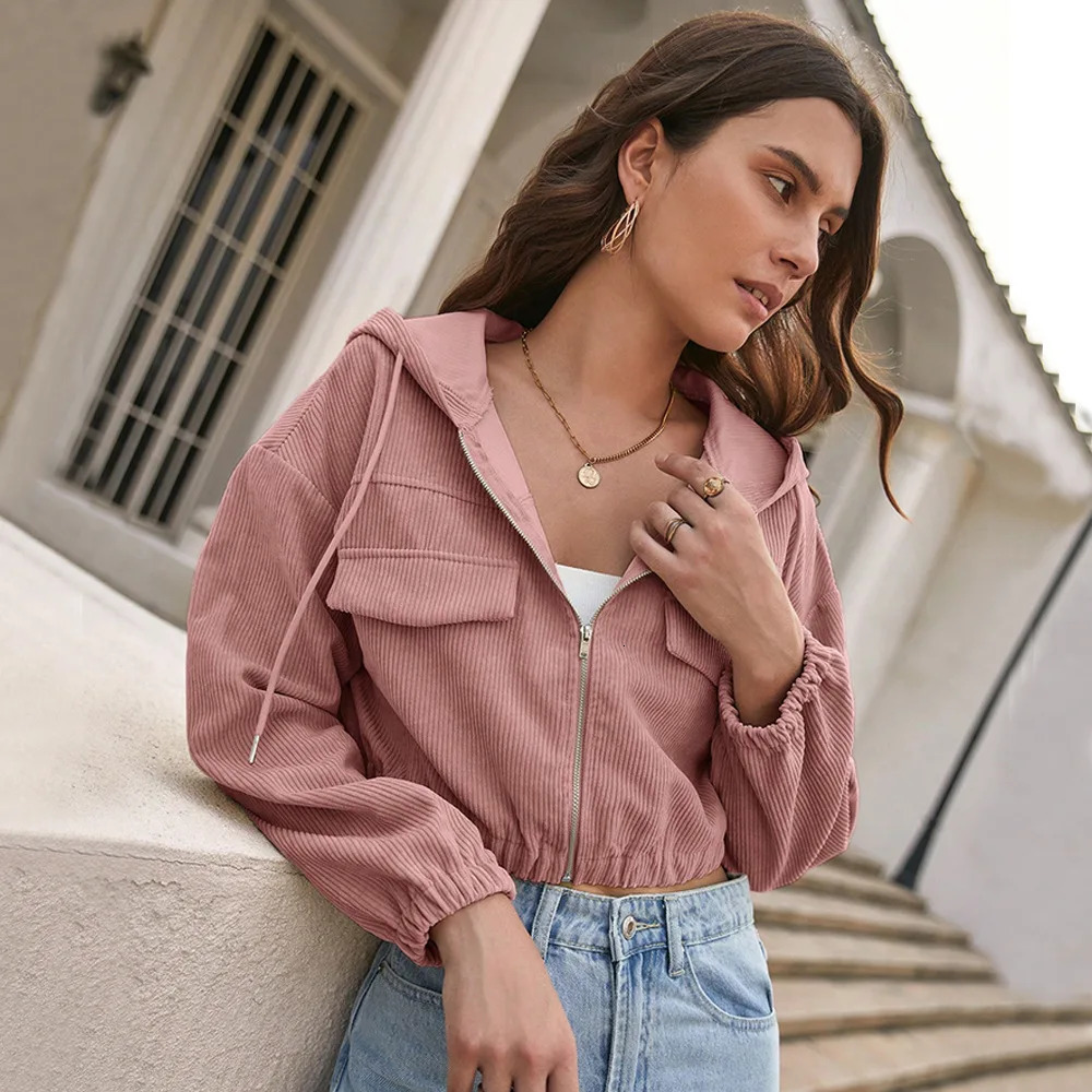 Womens Jacket Spring Autumn Female Solid Color Zipper Sweat Jacket Ladys Pocket Casual Cropped Sport Coats Womens Outwears 250212