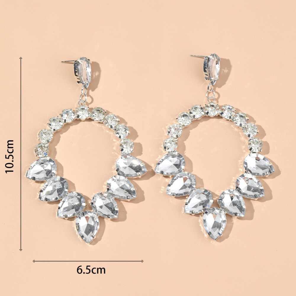 Exaggerated Earring 2PCS/LOT long rhinestone Silver pendant earrings Jewelry High-End Stage Accessories For Party