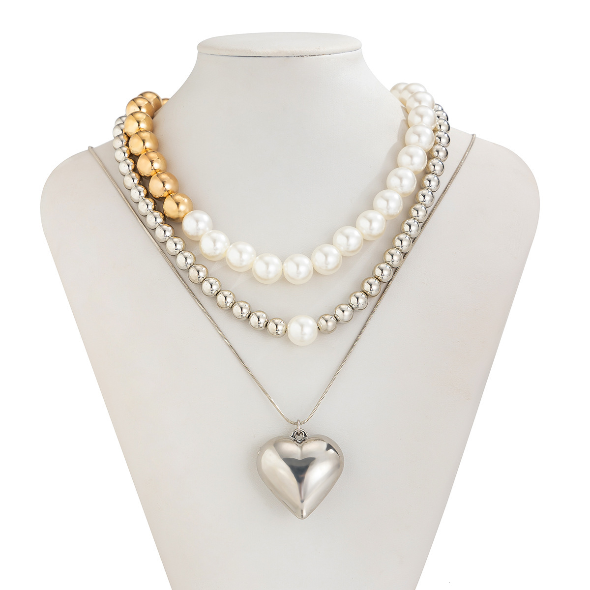 designer Fashion Jewelry Style Love Pendant French Round Pearl Bead Woman Necklace Set