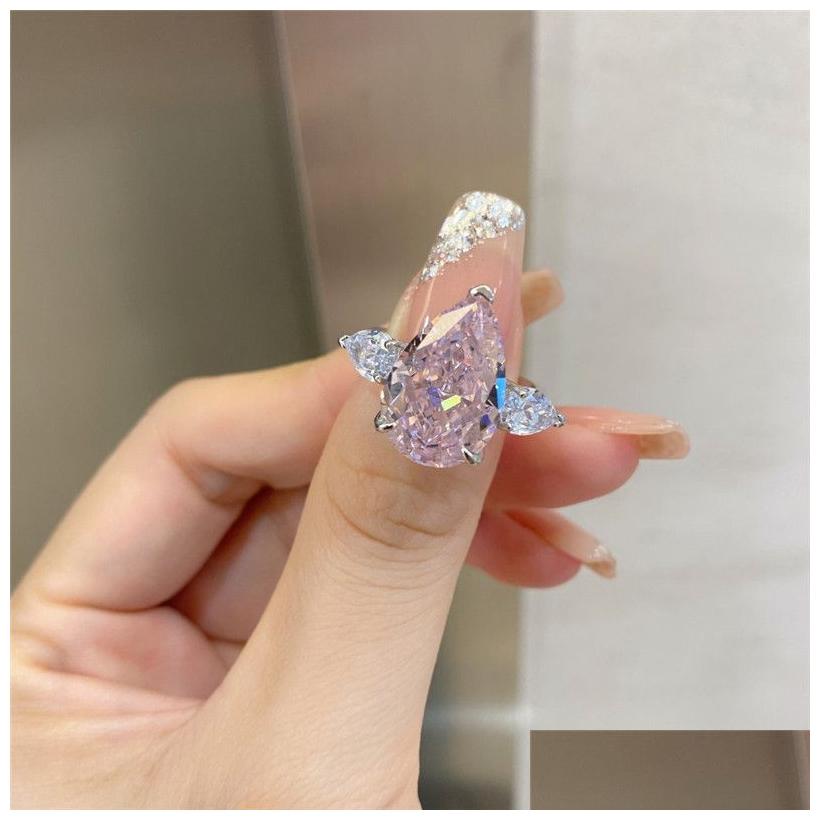 Rings Pink Designer Diamond Ring For Woman Wed Promise 925 Sterling Silver 8A Zirconia Sqaure Heart Love Engagement Womens Luxury Jew Otyky