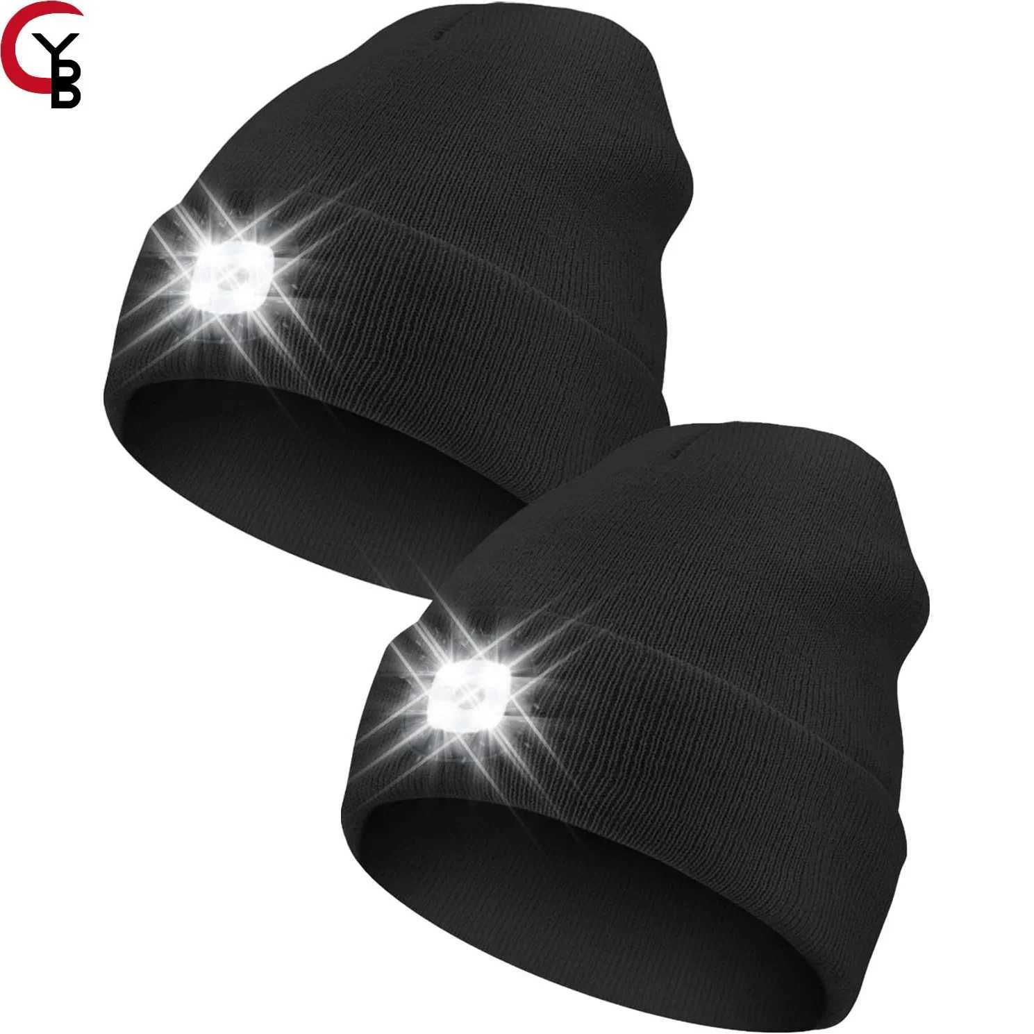 2 Pack Unisex Beanie with Light USB Rechargeable LED lamp Beanie Gifts for Dad Father Men Husband Warm Knitted Cap X250212