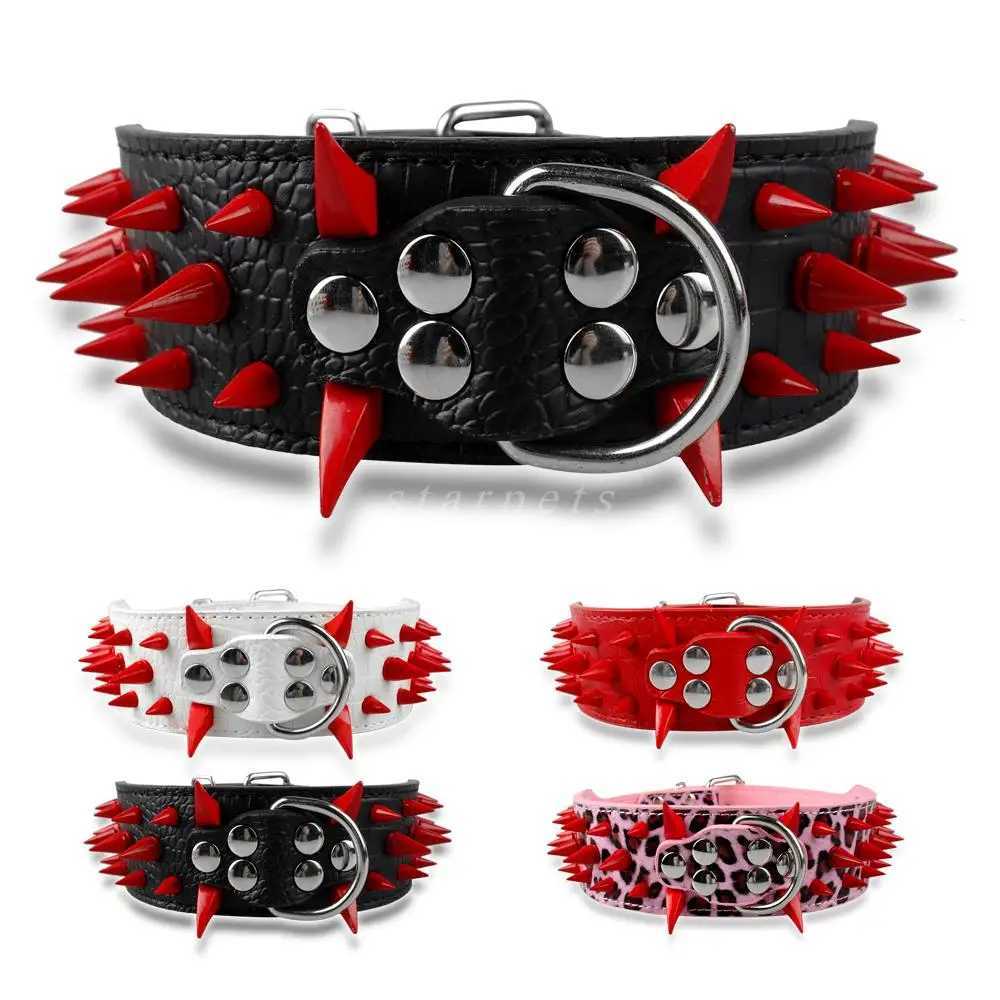 Dog Harnesses 2 Wide Sharp Spiked Studded Leather Dog Collars Pitbull Bulldog Big Dog Collar Adjustable For Medium Large Dogs Boxer S M L XL H250217