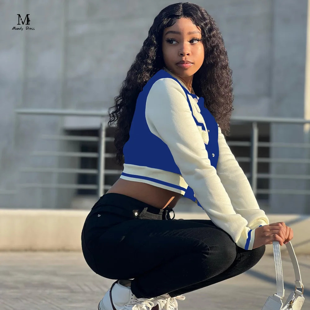 Fashion Women Varsity Jacket Long Sleeve Slim Letter Appliques Y2K Streetwear Autumn Winter Sweet Baseball Jacket 250212