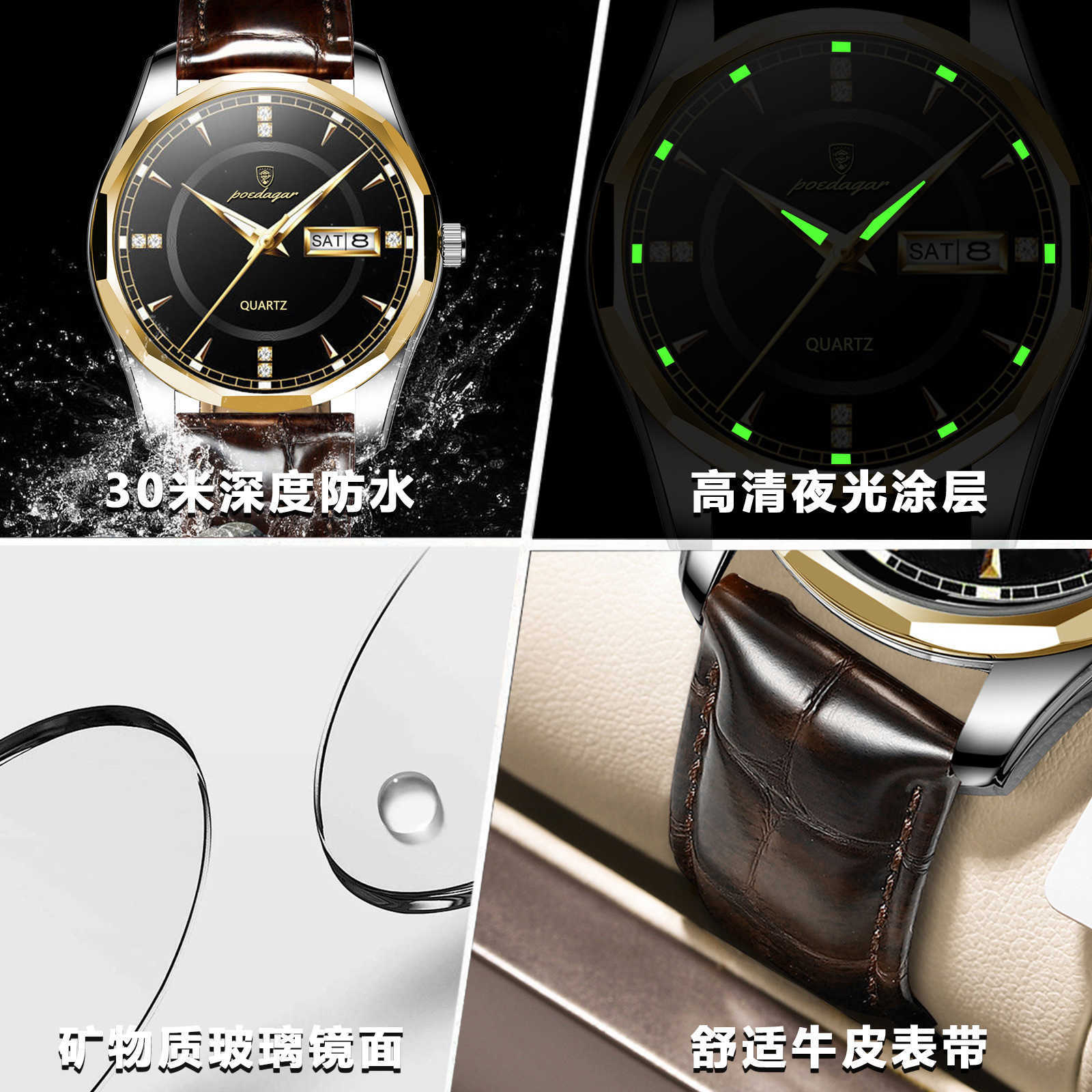 Baida eggplant new trend mens watch mens waterproof tungsten steel calendar quartz watch Tiktok W250212