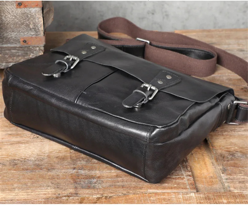 PNDME casual natural genuine leather mens messenger bag daily work real cowhide black tablets A4 document shoulder bag 250207