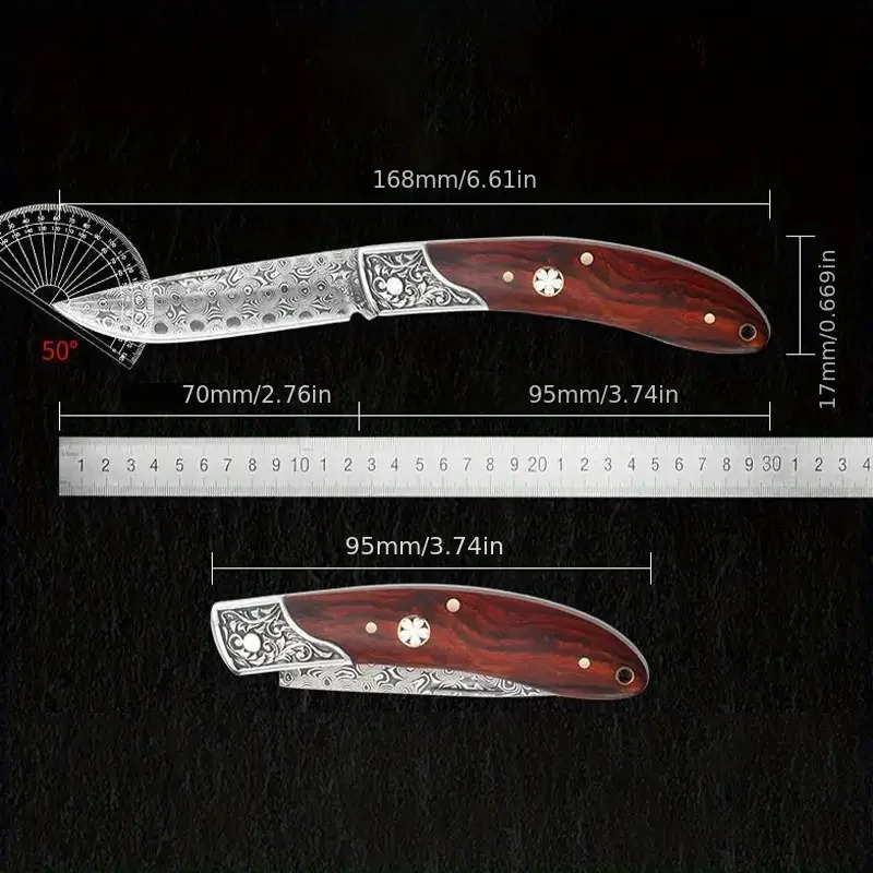 1pc Portable outdoor camping folding knife high-grade multi-functional Damascus steel knife very suitable for peeling fruit 250211