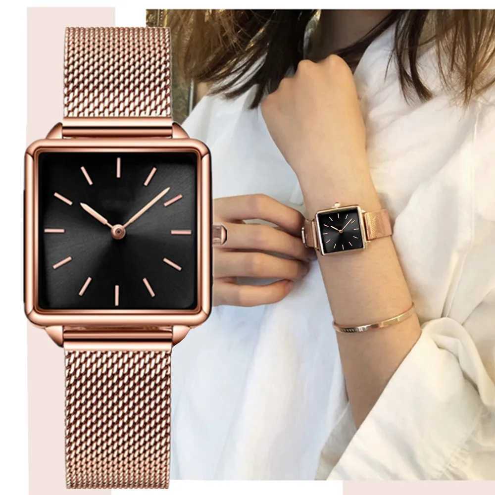 Luxury Women Watches Fashion Simple Square Ladies Quartz Wristwatch Metal Mesh Strap Elegant Lady Womens Watch Gift Reloj MujerXJ250213