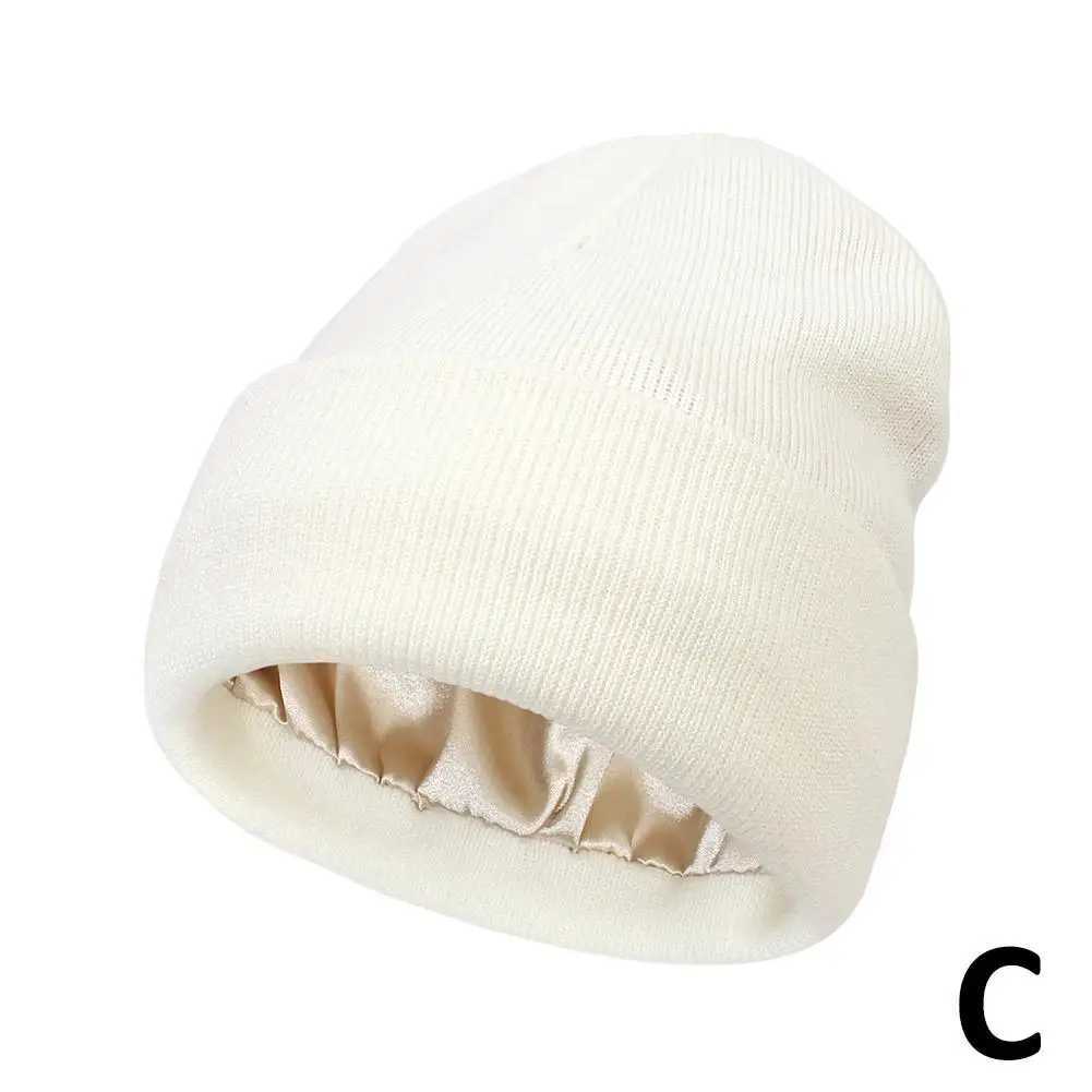 Cashmere Knitted Beanie Hat Winter Silk Satin Li Solid High Men Chunky Hats Warm Quality Beanie Cap Unisex Men Soft Th I7X2 X250212