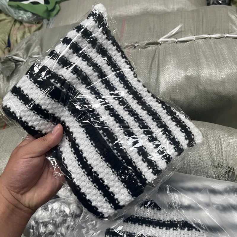 New Japanese Streetwear Harajuku Beanie Little Devil Striped Knitted Hat Wen Girls Autumn Winter Cute Cat Ears Cap X250212