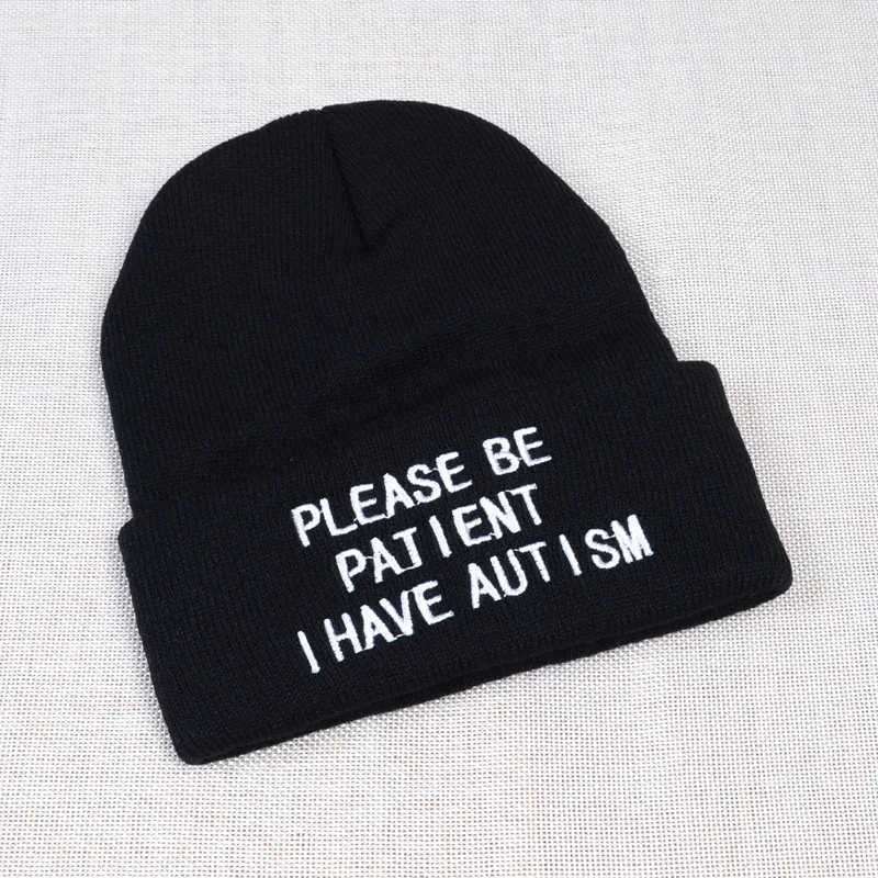 Please Be Patient I Have Autism letter Embroidery Knitted Hat Mens Wear Warm Winter Beanie Outdoor Sports Skiing Beanies X250212