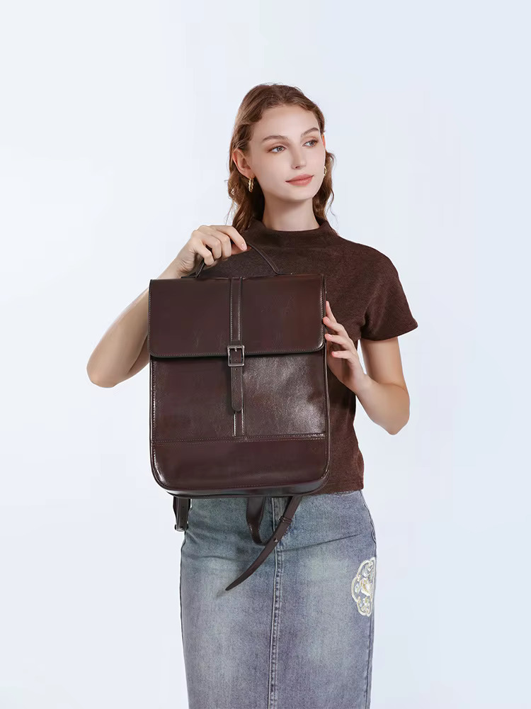 100% Genuine Letaher Waterproof Ladies Handbag Women Commuter Ccomputer Backpack For Students Schoolbag Bag Gift