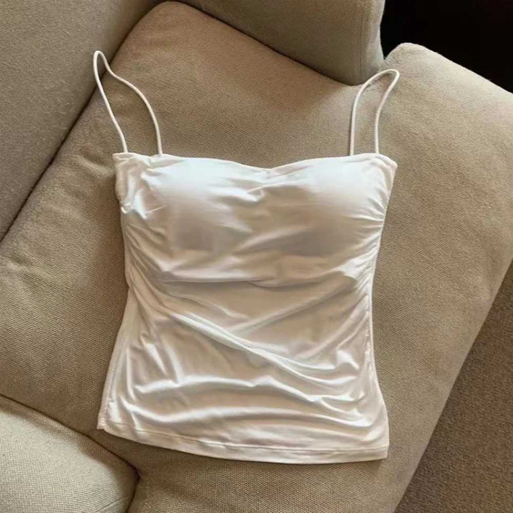 Tank Tops Women With Built In Bra Spaghetti Strap Tanks For Woman Solid Color Casual Summer Camis Fe Korean Style DropshipXJ250212