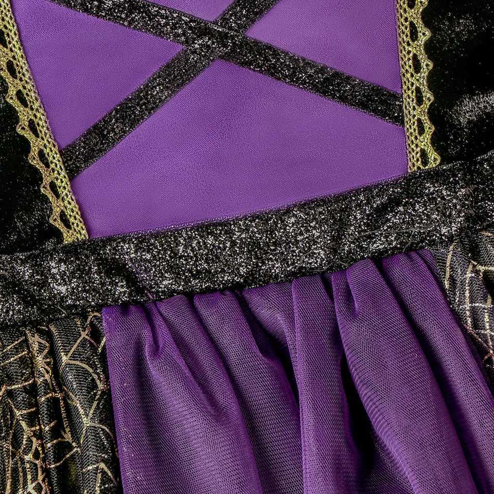 Halloween Carnival Par Dress for Girls Cosplay Witch Purple Puffy Long Sleeve Gold Spider Web Print Dress Accessories SuitXJ250117