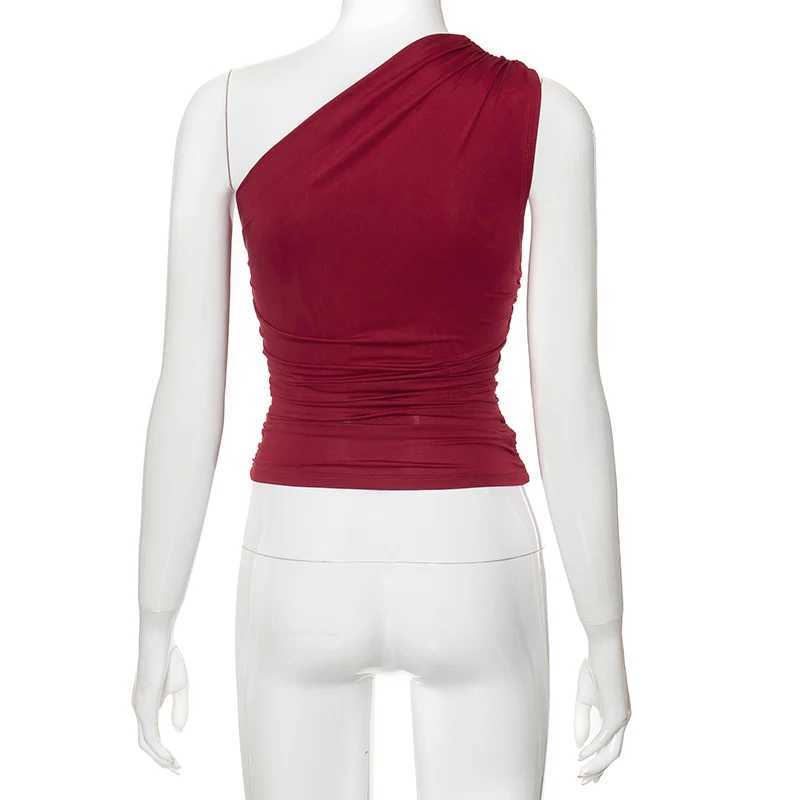 CUTENOVA Solid Color One Shoulder Backless Shrink Tank Top T-Shirt Candy Color Tight Sexy Sveless Neckless Slim Casaul TopXJ250212