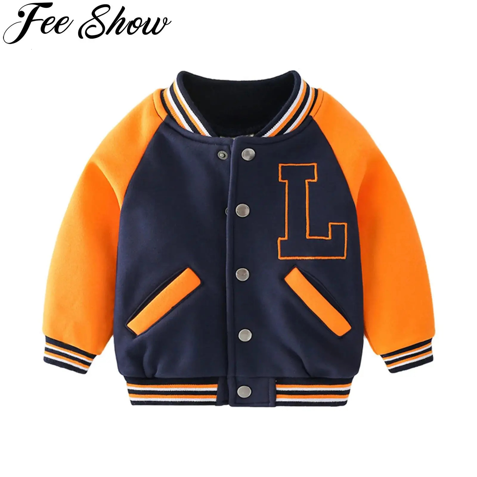 Toddler Kids Boys Baseball Jacket Long Sleeve Buttons Color Block Pockets Letter Embroidery Bomber Coat Outerwear Schooling Wear 250211