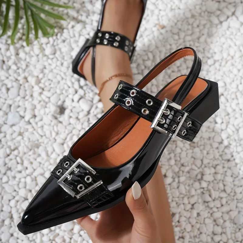 FAshion Patent Leather Metal Buckle Women Pumps Spring Summer Gothic Thick heeled Slingbacks Mules Girls Shoes Zapatos Z250212
