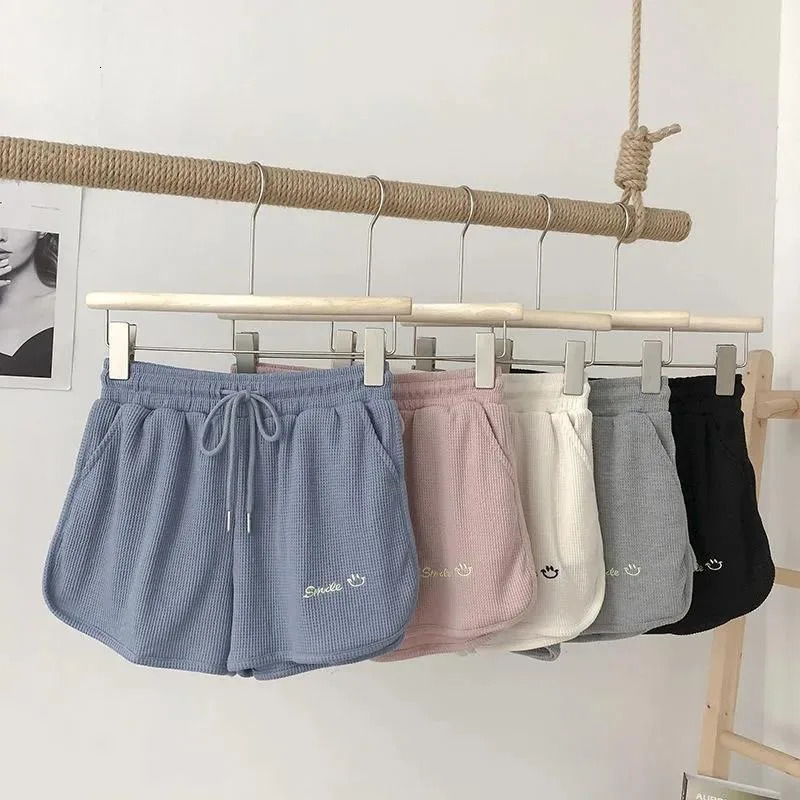Shorts Women Waffle sports shorts summer Korean loose high waist wide leg pants wear womens clothing ZBB102 250212