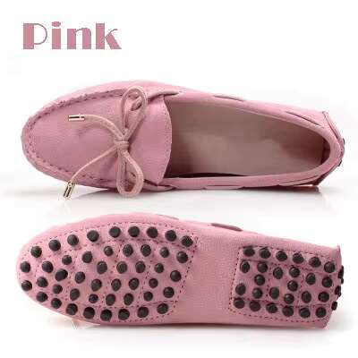 Cow Leather Womens Suede Flats Bow Tie Moccasins Big Size Casual Shoes Size34-44