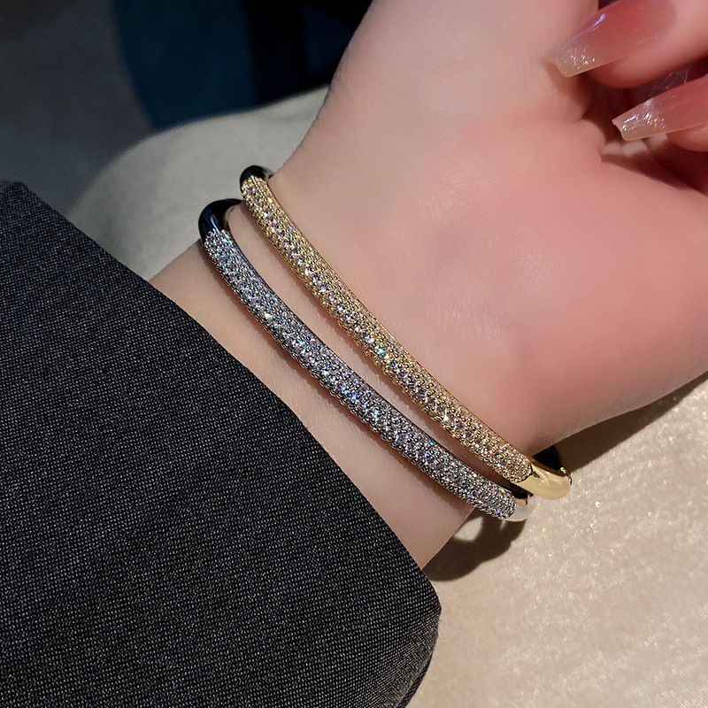 Elegant White Gold CZ Jewelry Bangle, Handmade Sparkling Bracelet for Weddings, Parties, and Gifts Free shipping