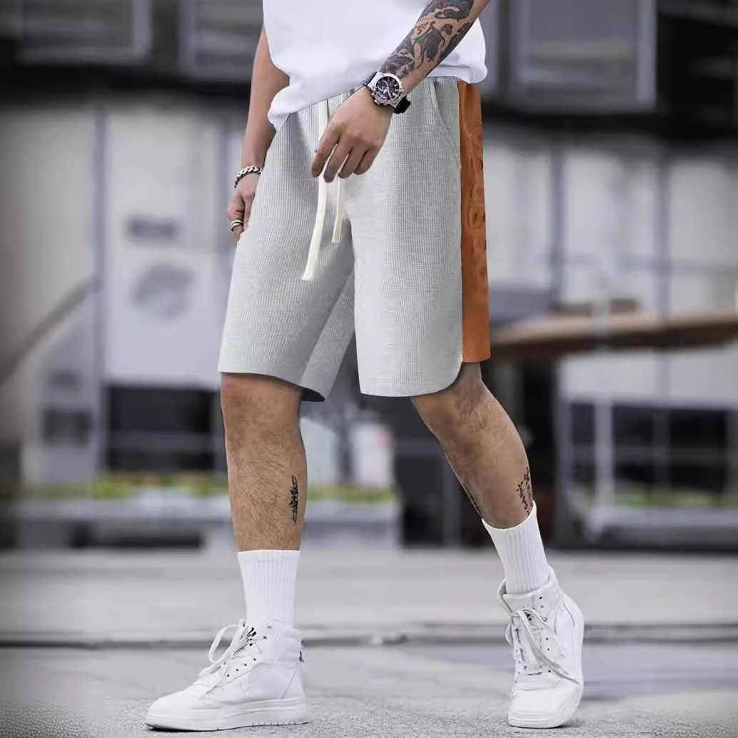 2024 new mens color blocked waffle shorts loose summer outdoor casual pants W250212
