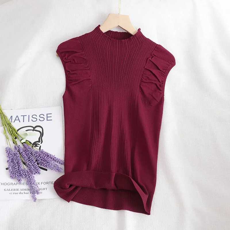 Tank Tops Half High Collar Vest Solid Casual Fe Sveless Knitted Summer Women TopsXJ250212