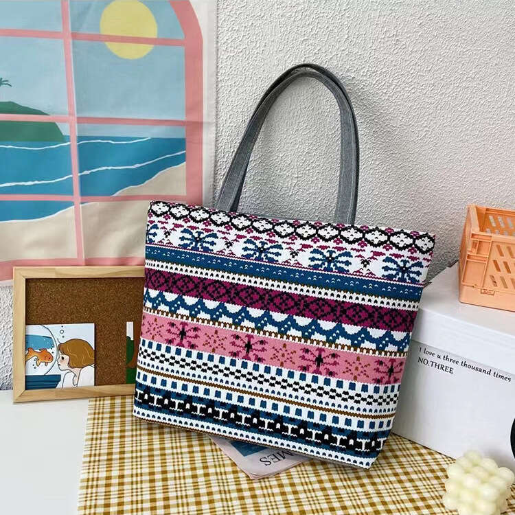 New large capacity single shoulder women's printed handbag, Korean tote bag, artistic canvas bag