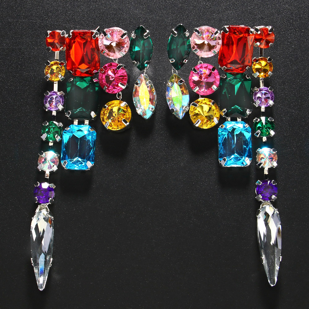 Love ear clip pendant 2PCS/LOT Colorful women's tassel rhinestone earrings exaggerated accessories women's earrings