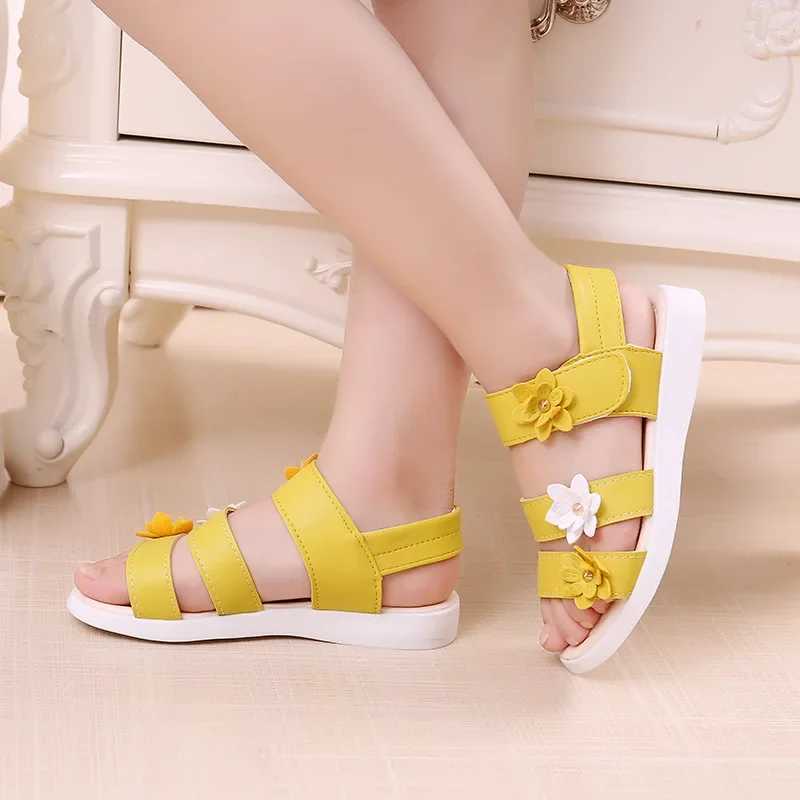 Sandals Girls Sandals Gladiator Flowers Sweet Soft Children Beach Shoes Kids Summer Floral Sandals Princess Fashion Cute High Quality H250212