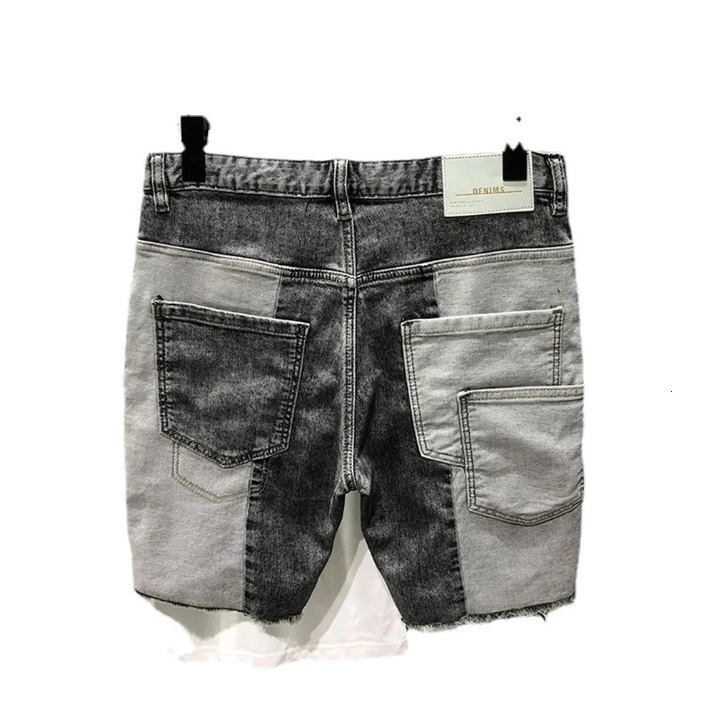 Pants mens jeans short hole streetwear Harajuku ultrathin straight denim shorts summer casual bag open top 250211