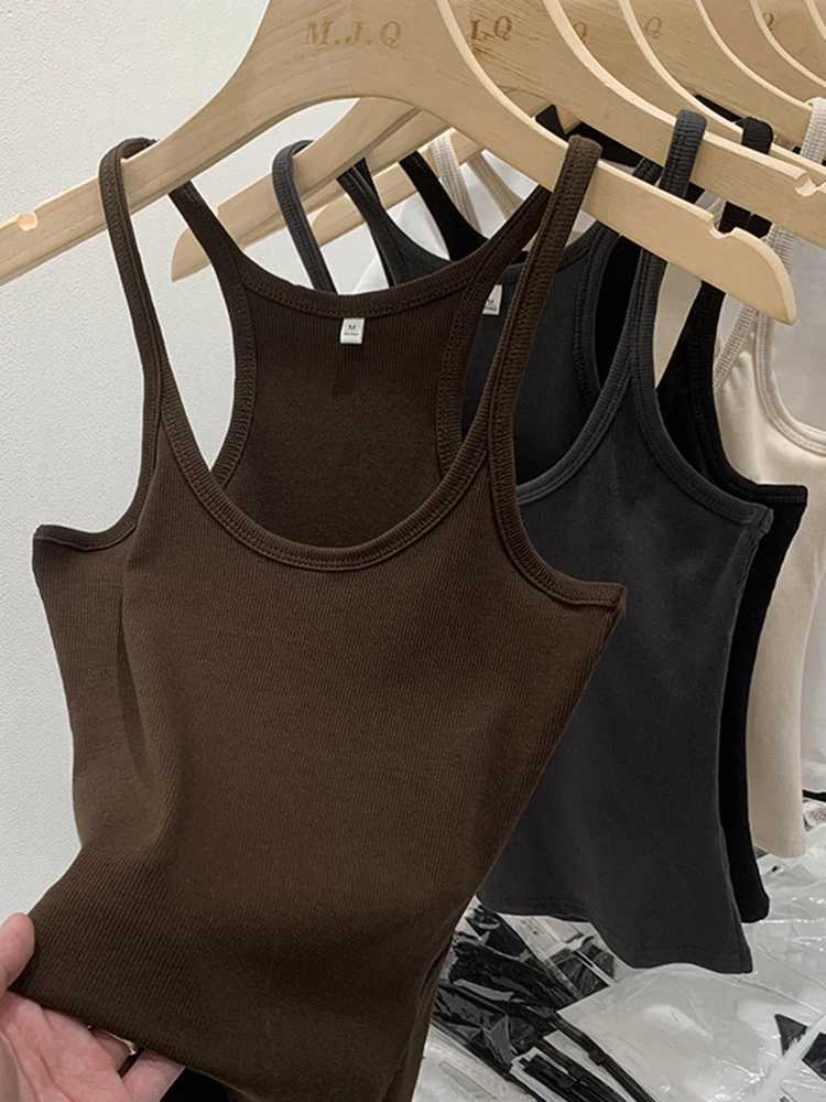 Solid Color Basic Ribbed Knitted Tank Top Women Summer Vintage Sveless Camis 90s Cool Girls Streetwear Soft TeesXJ250212