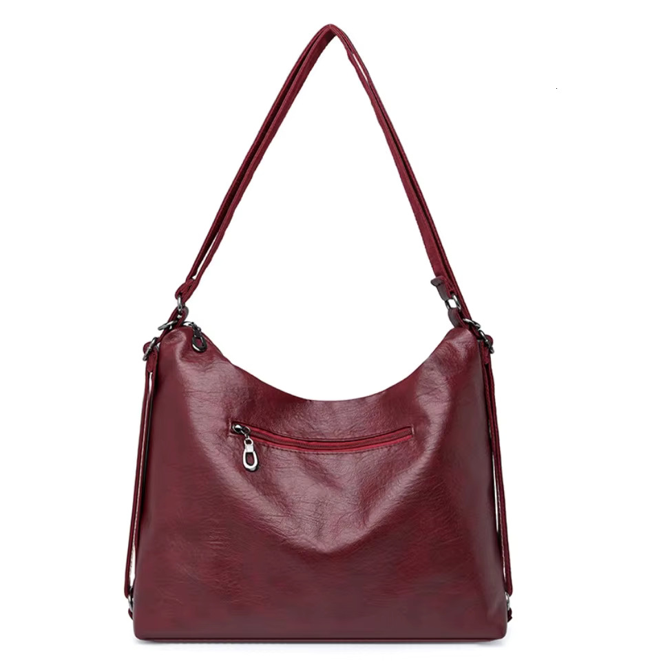 Vintage Women's Backpacks Soft PU Leather Shoulder Solid Color Back Pack Ladies Multi-Functional Casual Tote Bag Sac A Main