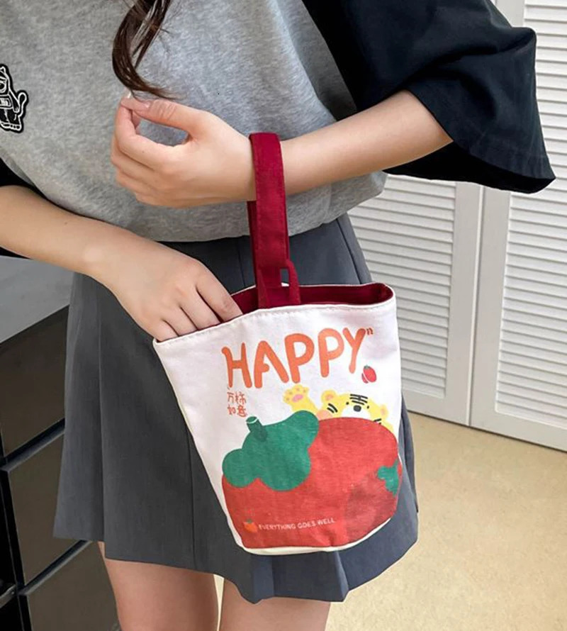 Oil Painting Tote Bag Japanese Cute Printing Shoulder Bag Outdoor Portable Handbag Cartoon Student Canvas Bag Shopping Bag 250207