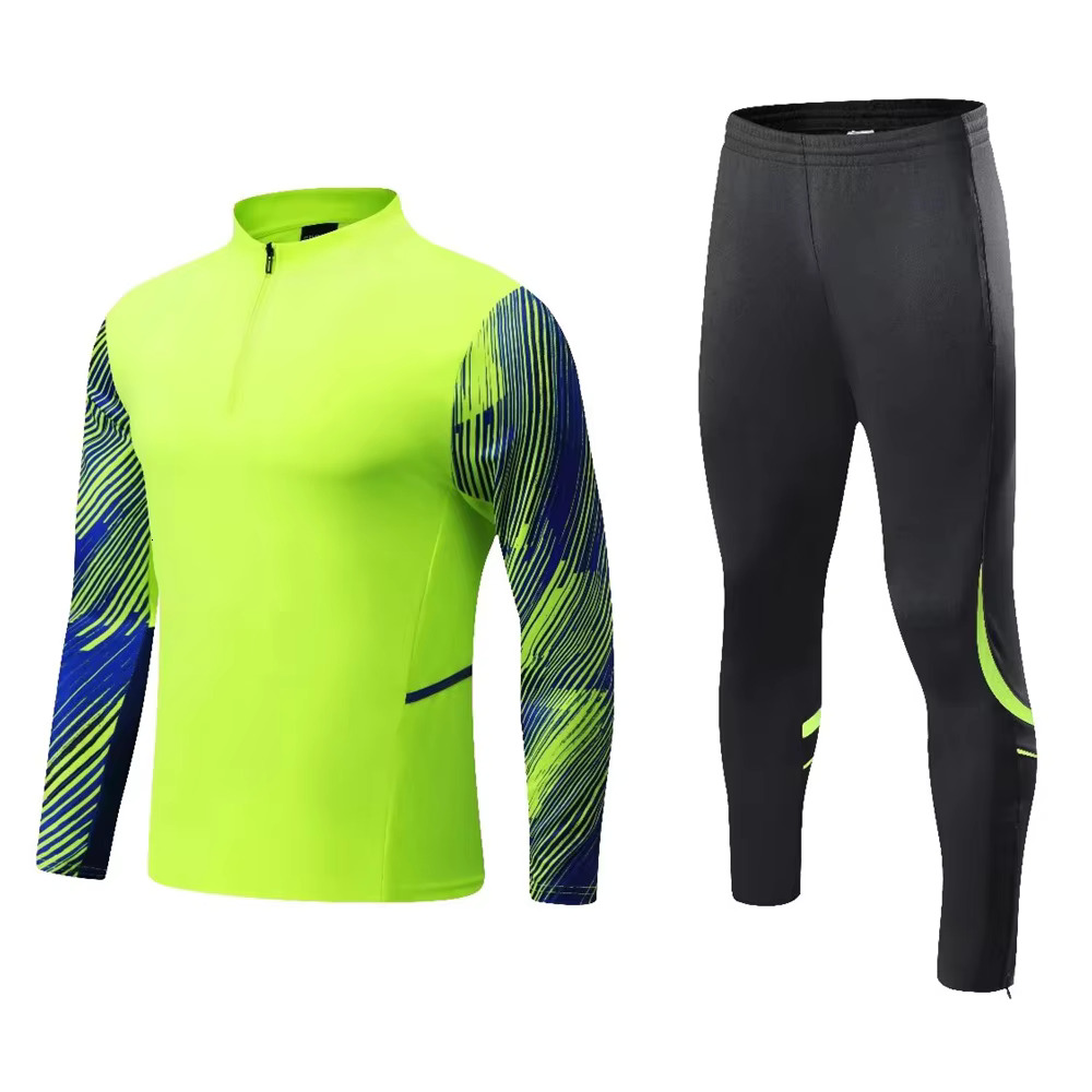 Men Kids Sports Set Multicolor Fans Half Zipper Jacket Training Wear Games Jerseys Soccer Kit Tops And Trousers Casual Wear