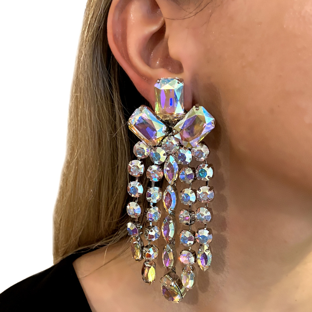 Exaggerated Earring 2PCS/LOT Big long rhinestone pendant earrings Jewelry High-End Stage Accessories For Party