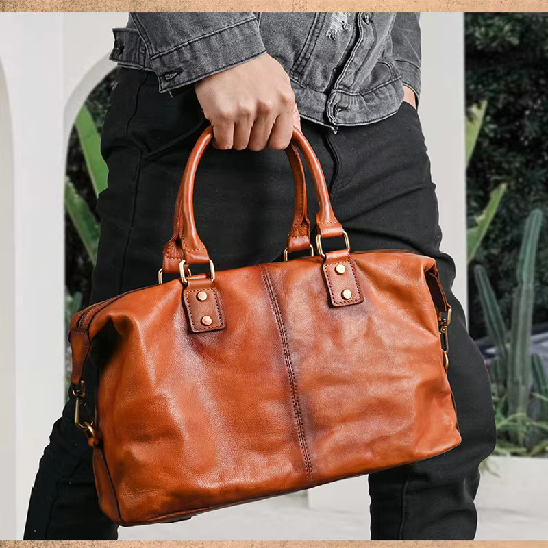 Nesitu Highend Fashion A4 Vintage Brown Coffee Genuine Leather Women Handbag Cowhide Shoulder Messenger Bag Female Purse M022