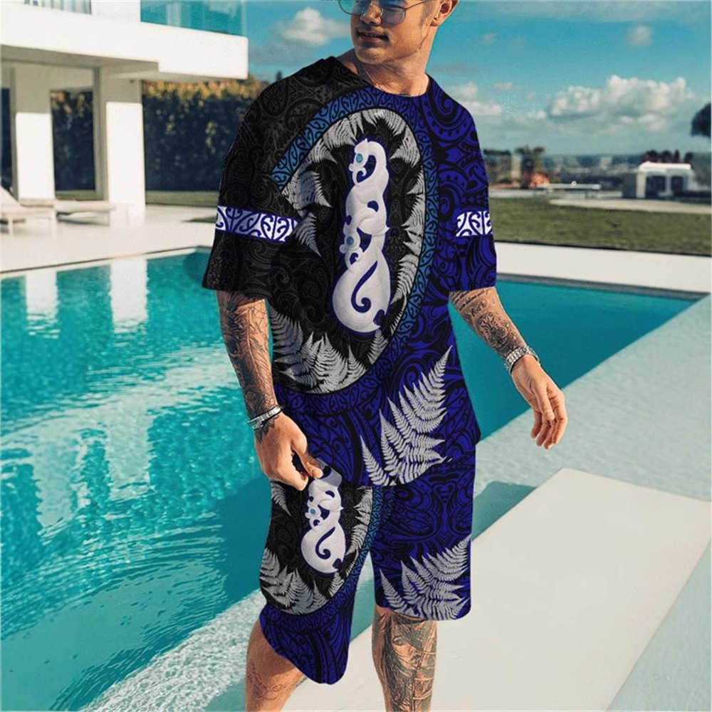 Mens Summer T-shirt Set 3D Printed Plant Tree Pattern Round Neck Beach Shorts Fashionable Men W250212