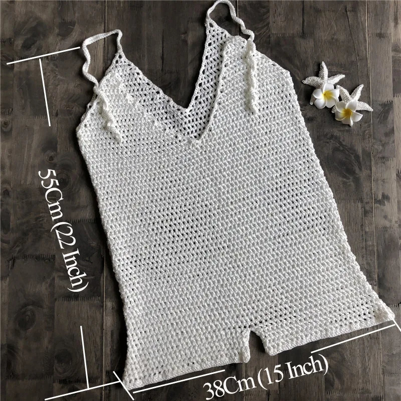 One-piece crochet swimsuit sexy V neck backless handmade crochet romper beach clothing for women 250210